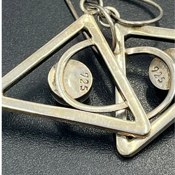 Sterling Silver Triangle 6-7mm Cultured Pearls Modern Geometric Drop Earrings - Picture 6 of 8